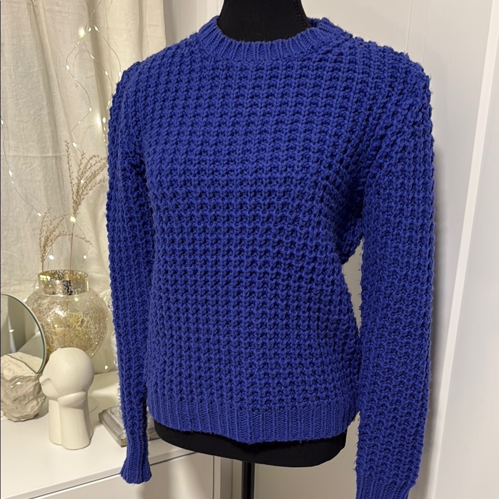 Acne Blue Crew Neck Sweater with Textured Knit